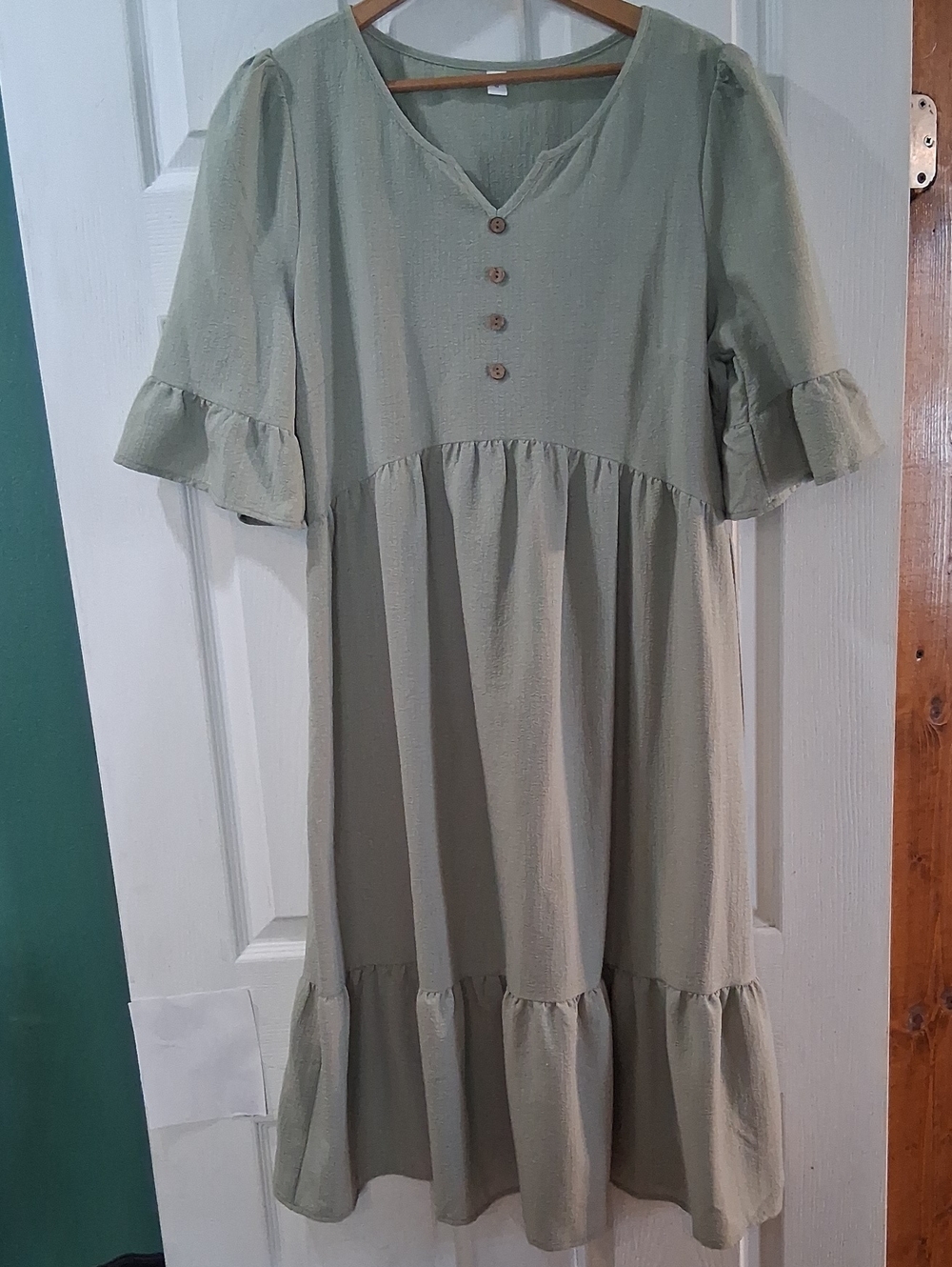 Sage Green Smocked Tiered Midi Dress